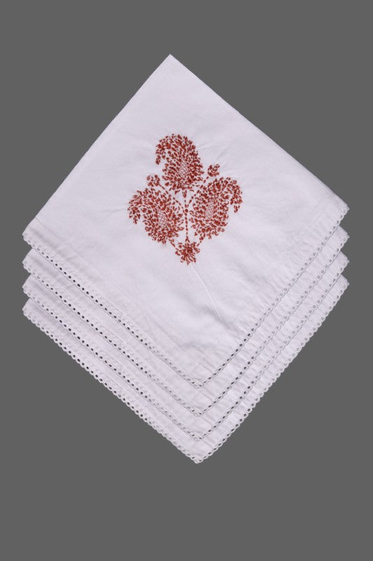 Ada Hand Embroidered White Cotton Lucknowi Chikankari Napkin Set 01A289710