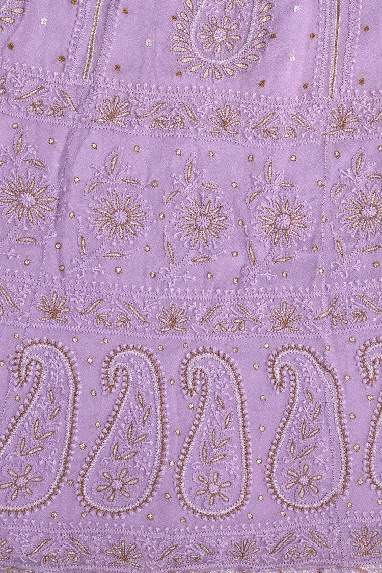 Ada Hand Embroidered Mauve Pure Georgette Lucknowi Chikankari Lehenga Set With Pearl Work A526545