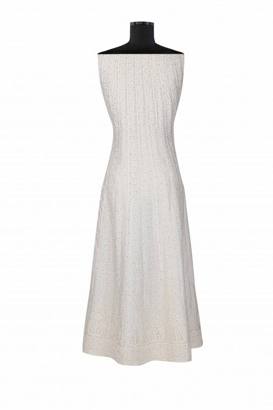 Ada Hand Embroidered White Chanderi Chikan Semi-stitched Anarkali Kurta With Muqaish Work-A520544