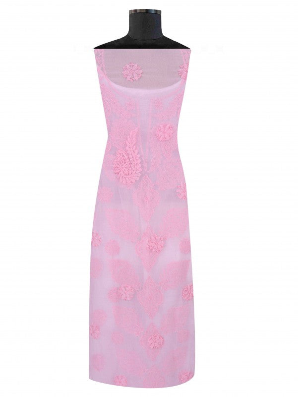 Ada Hand Embroidered Baby Pink Georgette Lucknowi Chikan Unstitched Suit Piece A211228