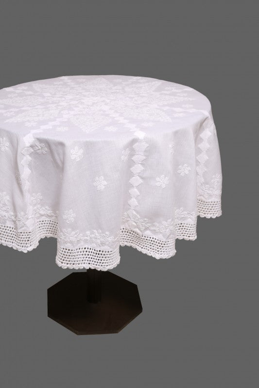 Ada Hand Embroidered White Cotton Lucknowi Chikankari Table Cover A320028