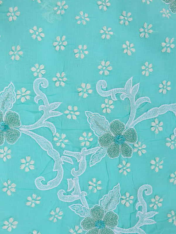 Ada Hand Embroidered Sea Green Cotton Lucknowi Chikankari Unstitched Suit Piece With Pearl Work 01A184312