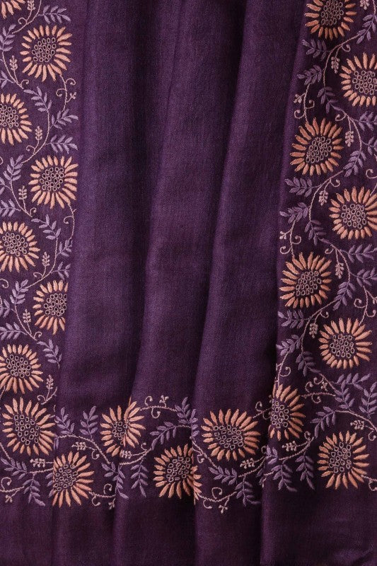 Ada Hand Embroidered Royal Purple Pashmina Lucknow Chikan Woolen Stole-A232220