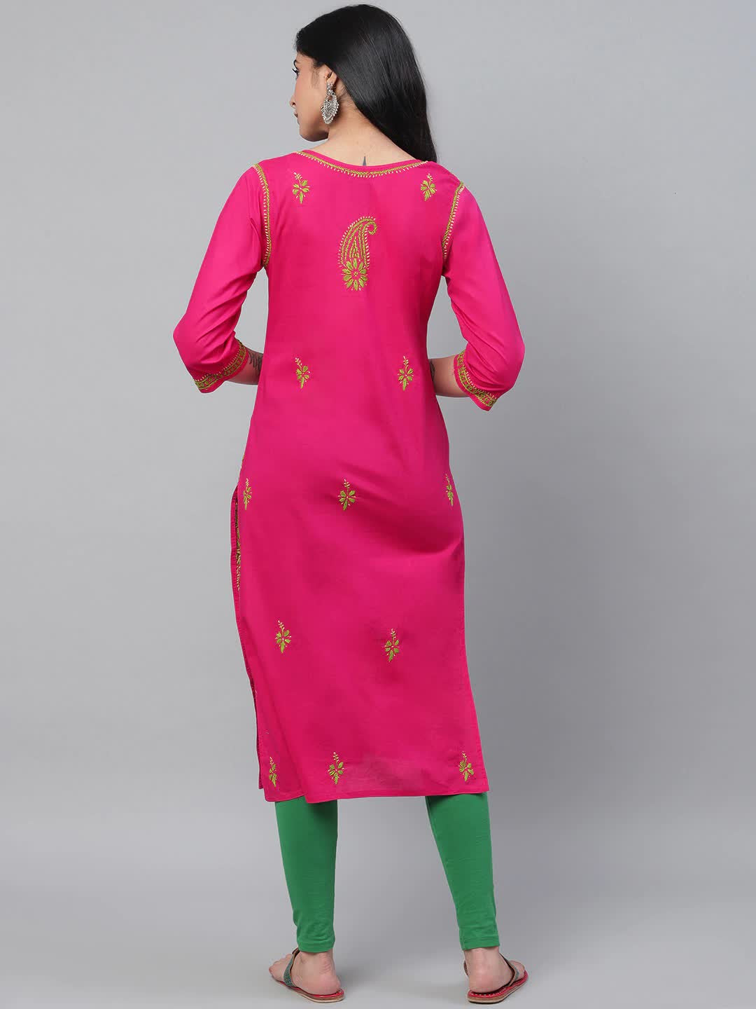 Ada Hand Embroidered Magenta Cotton Lucknowi Chikankari Kurta A223842