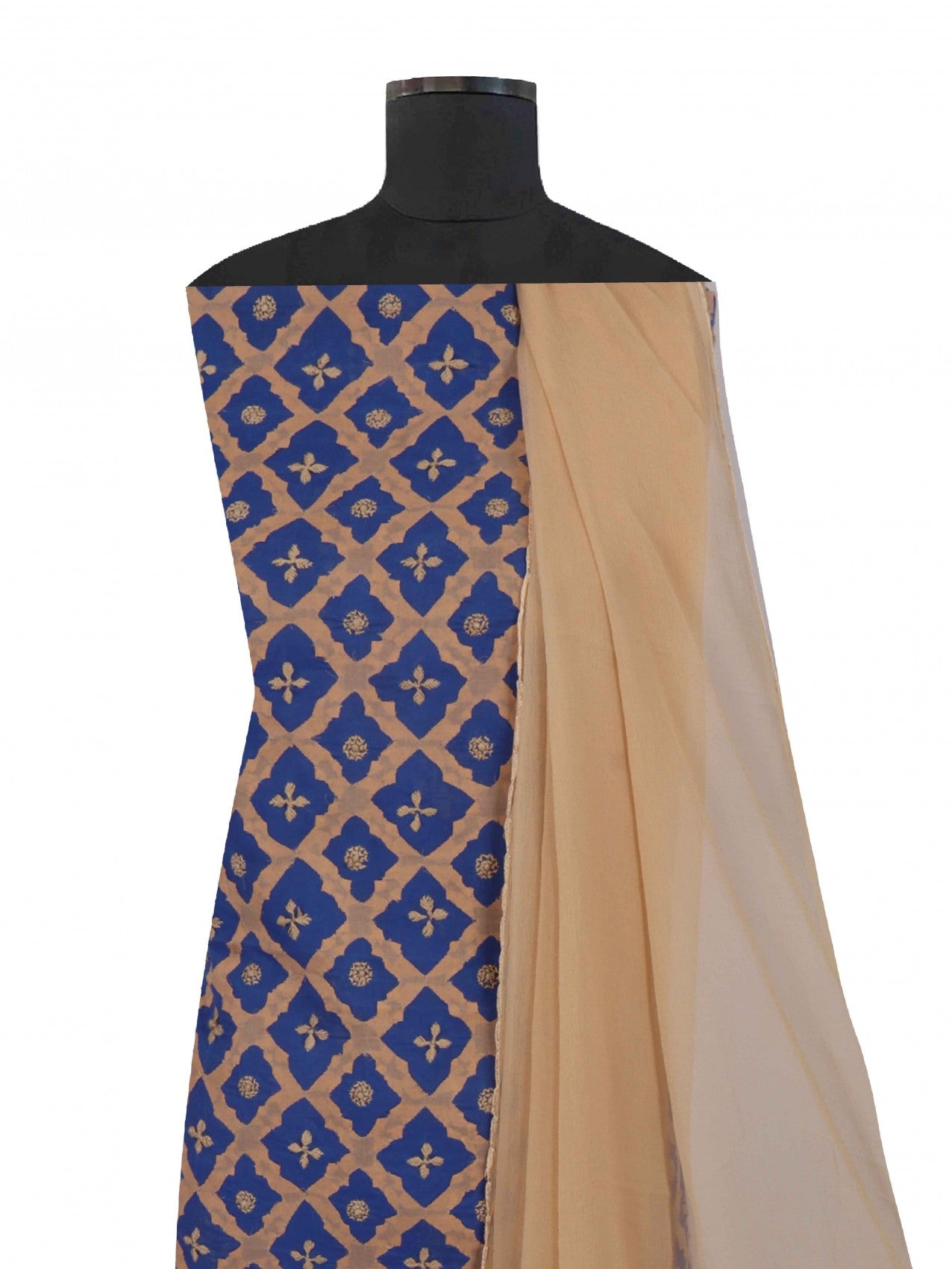Ada Hand Embroidered Egyptian Blue Cotton Lucknowi Chikankari Unstitched Suit Piece 01A24913