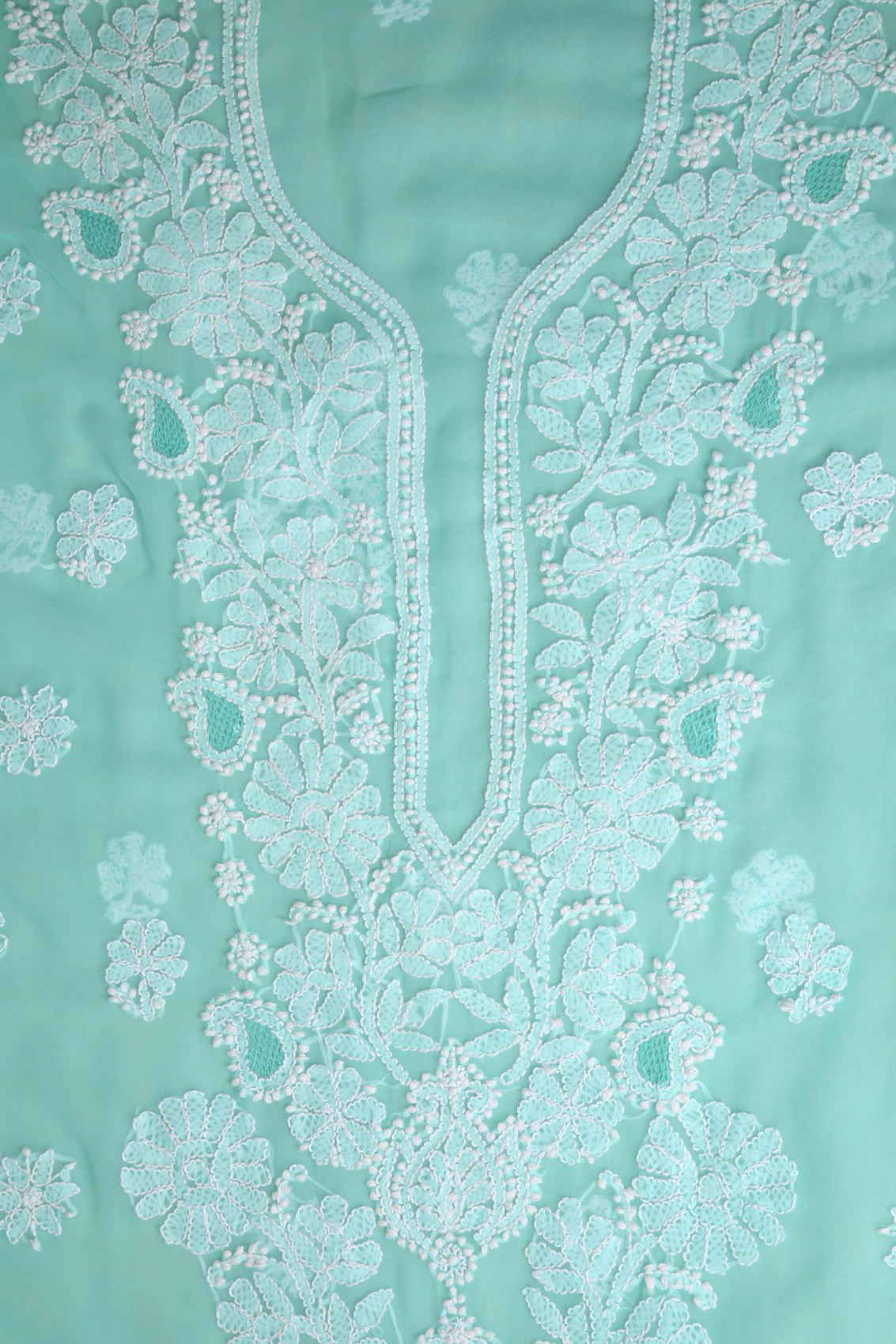 Ada Hand Embroidered Sea Green Georgette Lucknowi Chikankari Unstitched Suit Piece A211248