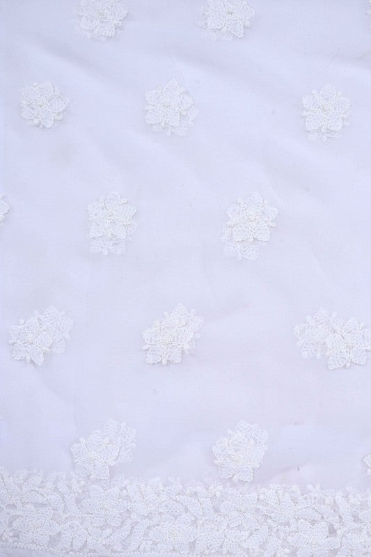 Ada Hand Embroidered White Georgette Lucknowi Chikan Unstitched Suit Piece A613267