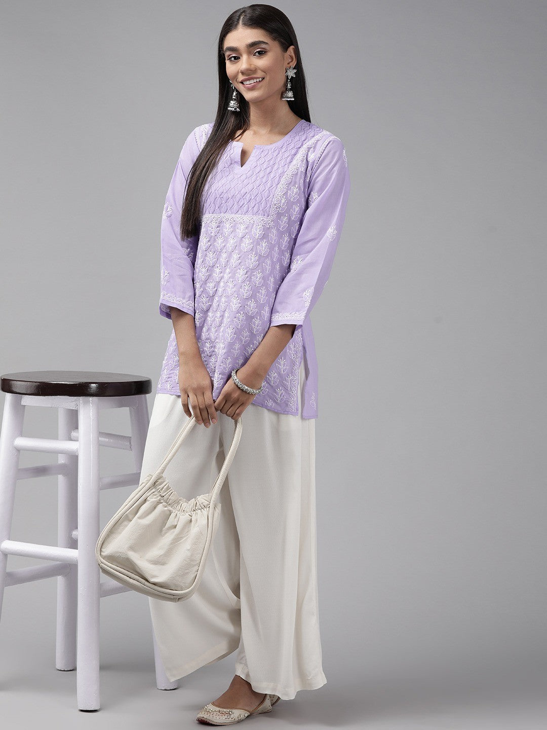 Ada Hand Embroidered Mauve Cotton Lucknowi Chikankari Short Kurti A911244