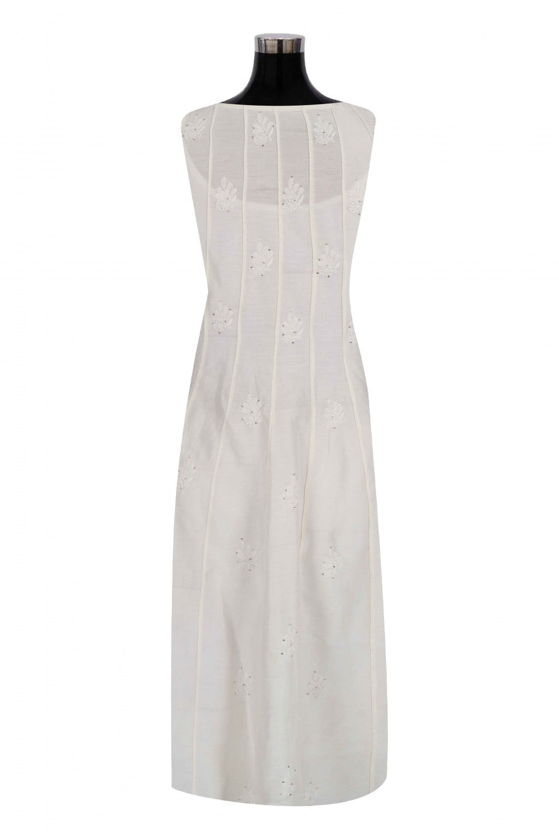 Ada Hand Embroidered Cream Chanderi Lucknowi Chikankari Semi-Stitched Anarkali Kurta Piece With Muqaish Work A623446