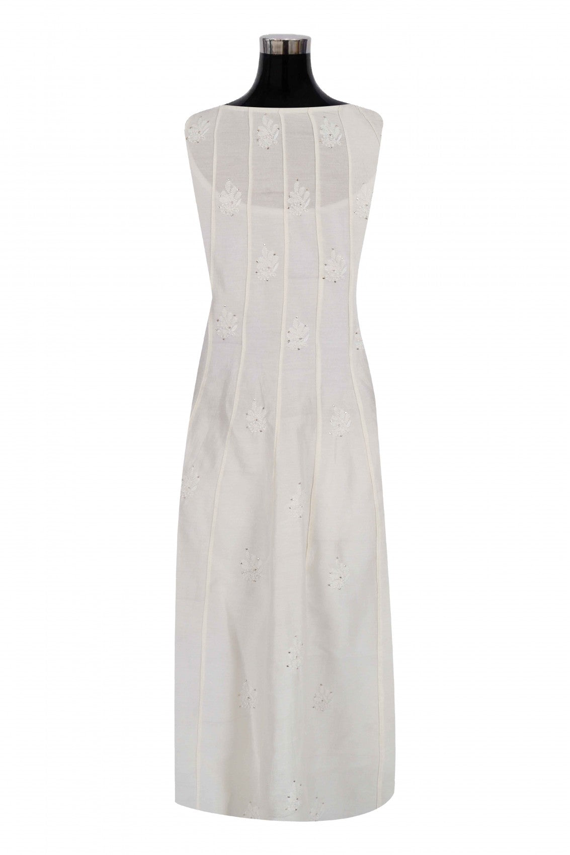Ada Hand Embroidered Cream Chanderi Lucknowi Chikankari Semi-Stitched Anarkali Kurta Piece With Muqaish Work A623446