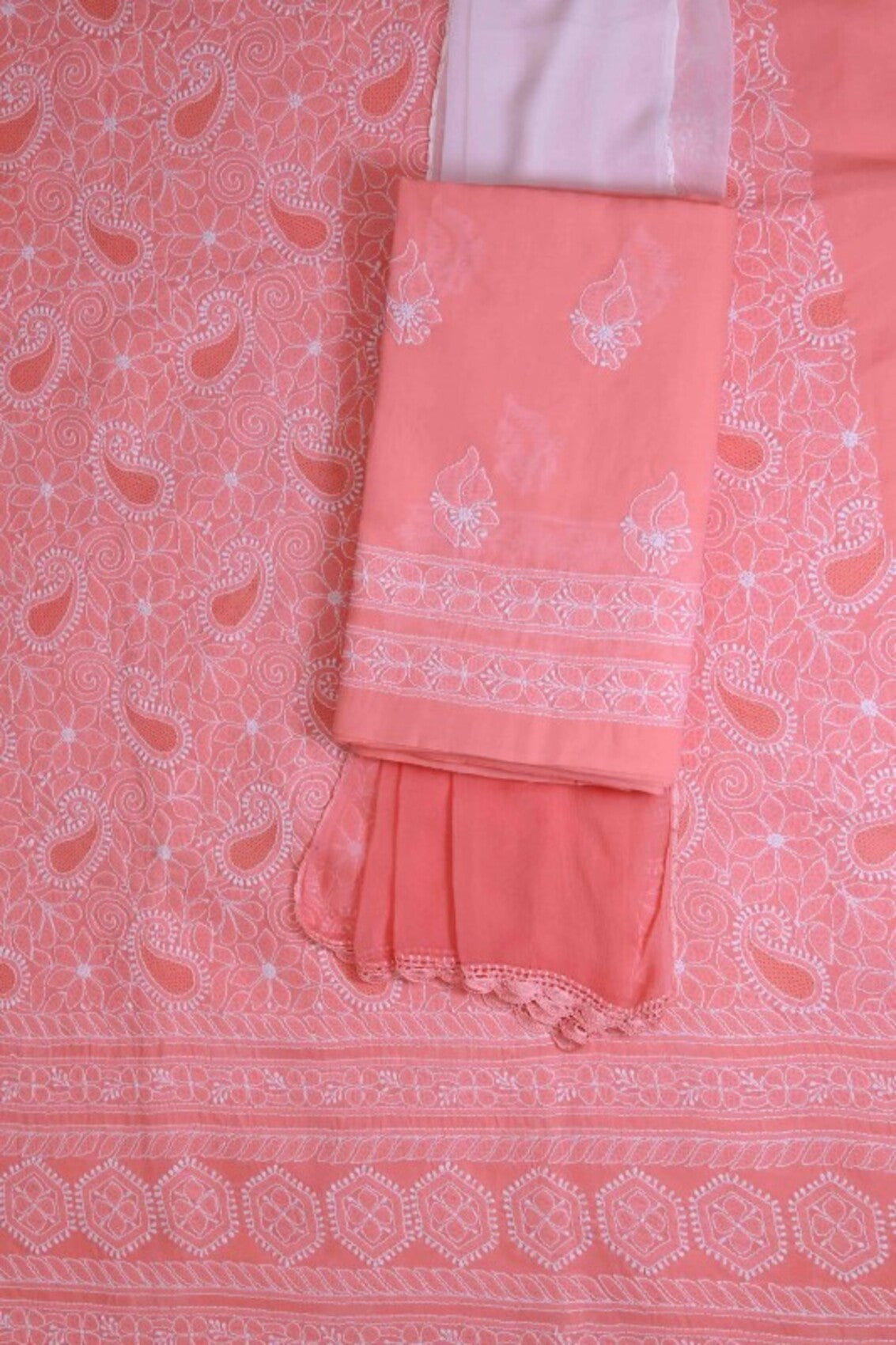 Ada Hand Embroidered Pink Cotton Lucknowi Chikankari Unstitched Suit Piece 01A22771