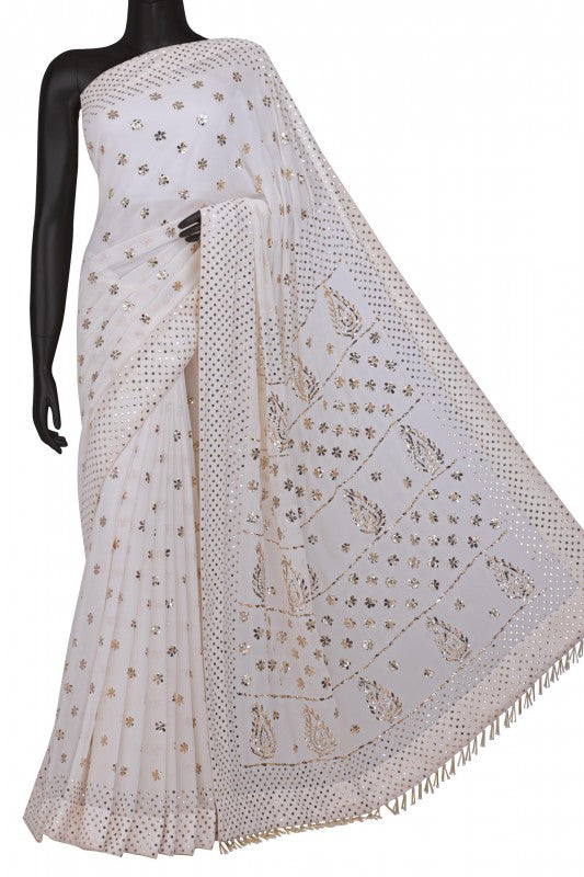 Ada Hand Embroidered Off White Pure Georgette Lucknowi Chikankari Saree/Blouse With Muqaish Work A614207