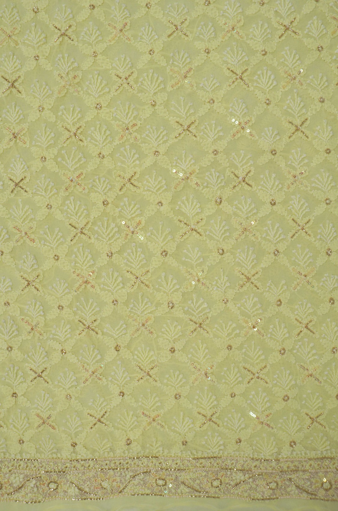 Ada Hand Embroidered Lemon Georgette Lucknowi Chikankari Unstitched Men's Kurta Piece With Cutdana Work 01A231986