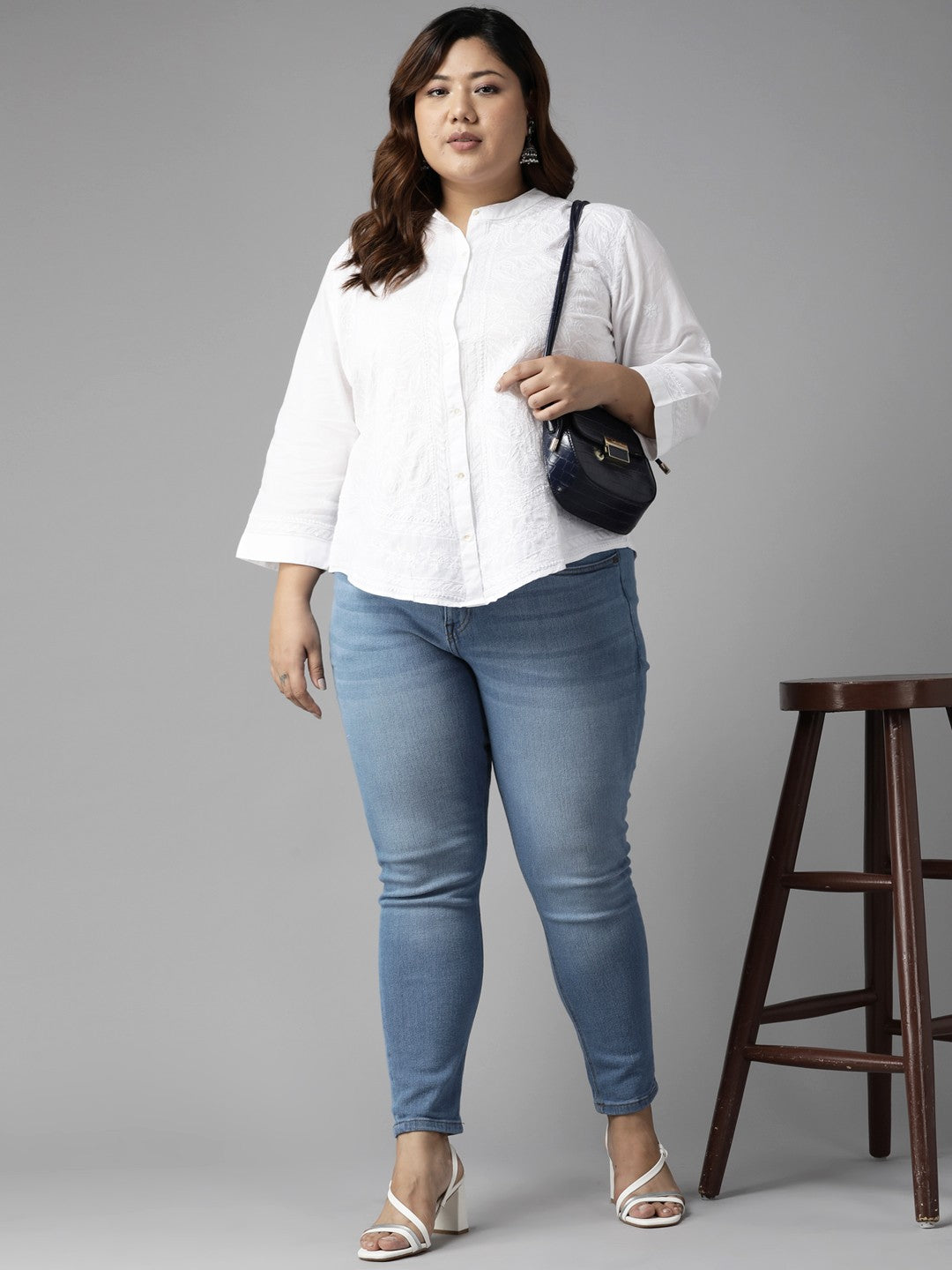 Ada Hand Embroidered White Cotton Lucknowi Chikankari Shirt A911221