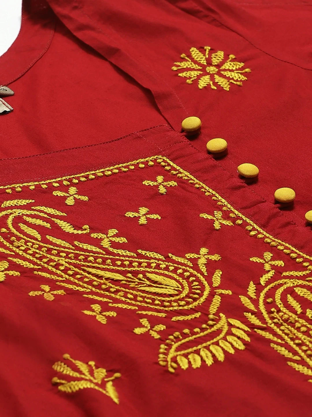 Ada Hand Embroidered Maroon Cotton Lucknowi Chikankari Straight Kurta With Trouser Set A100331
