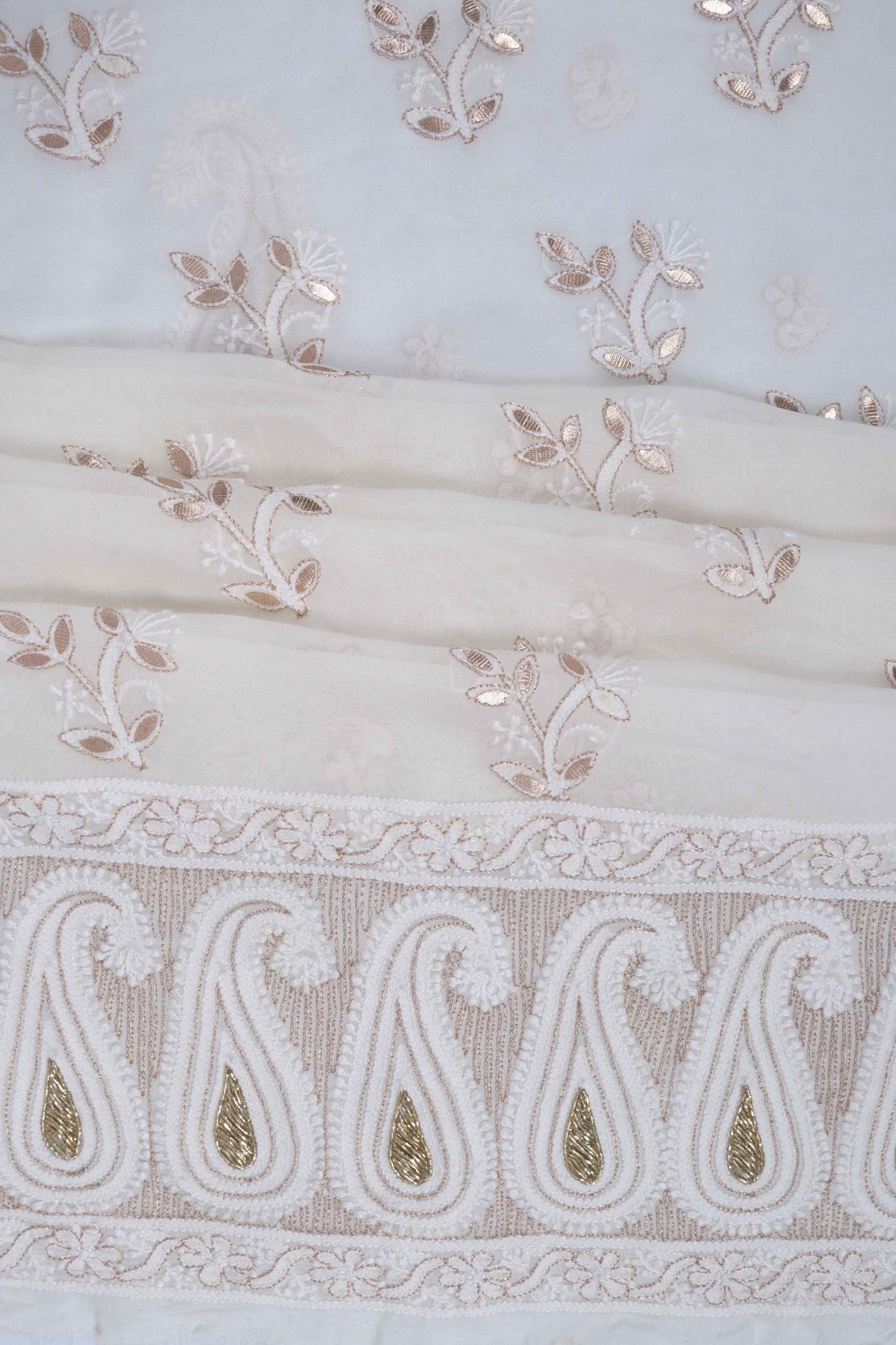 Ada Hand Embroidered White Pure Georgette Lucknowi Chikankari Unstitched Kurta Piece With Zari Work A157280