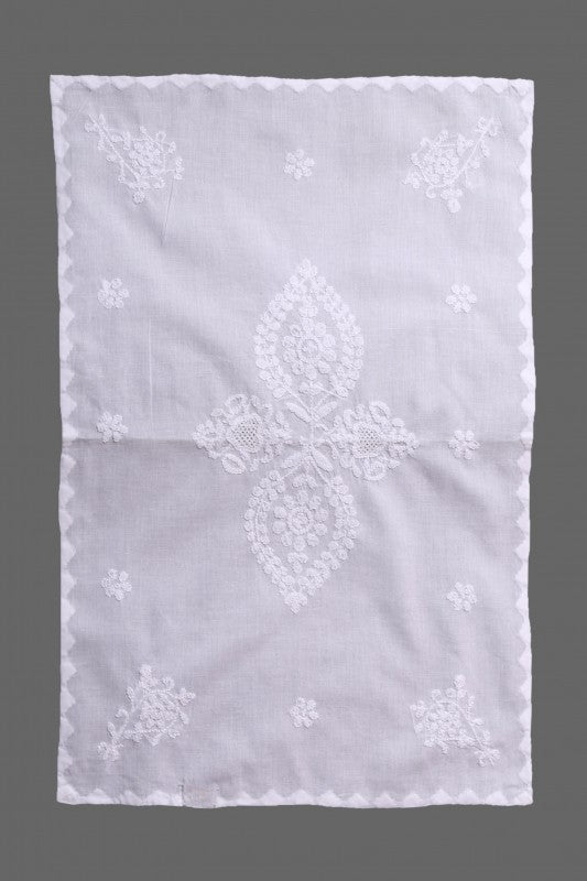Ada Hand Embroidered White Cotton Lucknowi Chikankari Dining Table Runner Set A62406