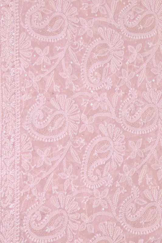 Ada Hand Embroidered Pink Pure Georgette Lucknowi Chikankari Dupatta with Pearl Work - A612181
