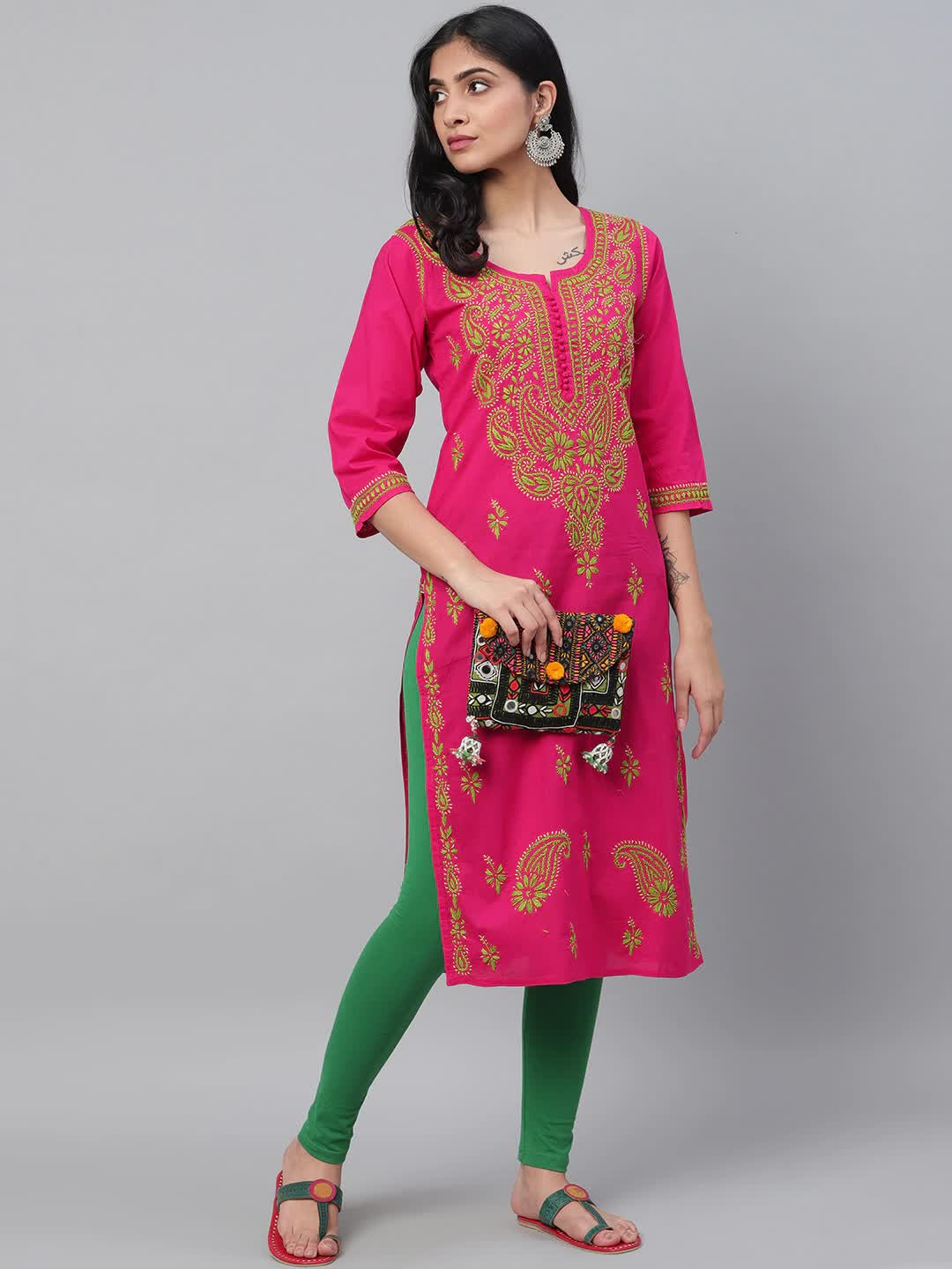 Ada Hand Embroidered Magenta Cotton Lucknowi Chikankari Kurta A223842
