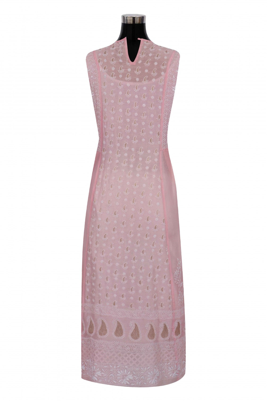 Ada Hand Embroidered Powder Pink Chanderi Lucknowi Chikankari Semi-Stitched Anarkali Kurta Dupatta Set With Zari Work 01A248288