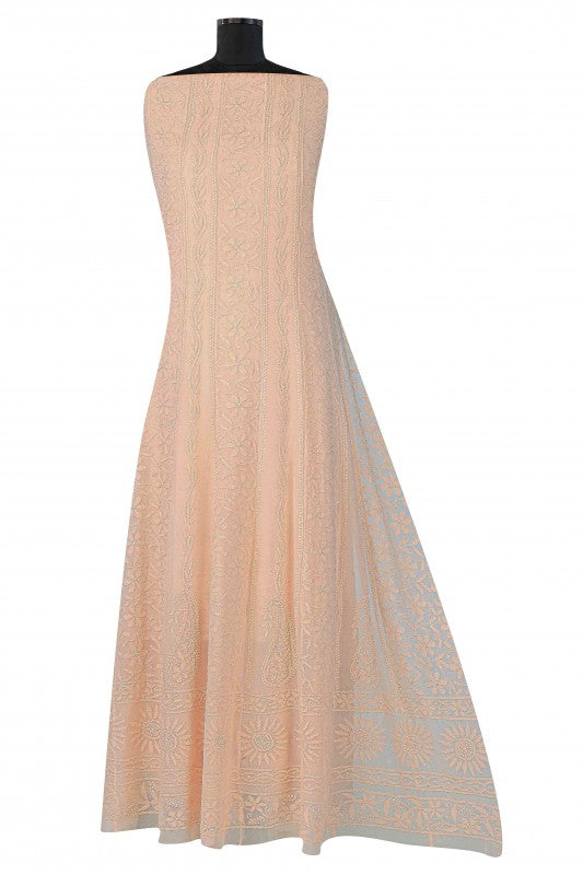 Ada Hand Embroidered Peach Georgette Semi-stitched Anarkali Kurta Dupatta A517247
