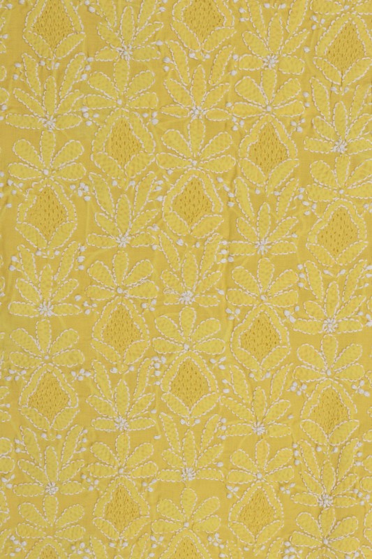 Ada Hand Embroidered Bright Yellow Cotton Lucknowi Chikankari Unstitched Suit Piece 01A39174