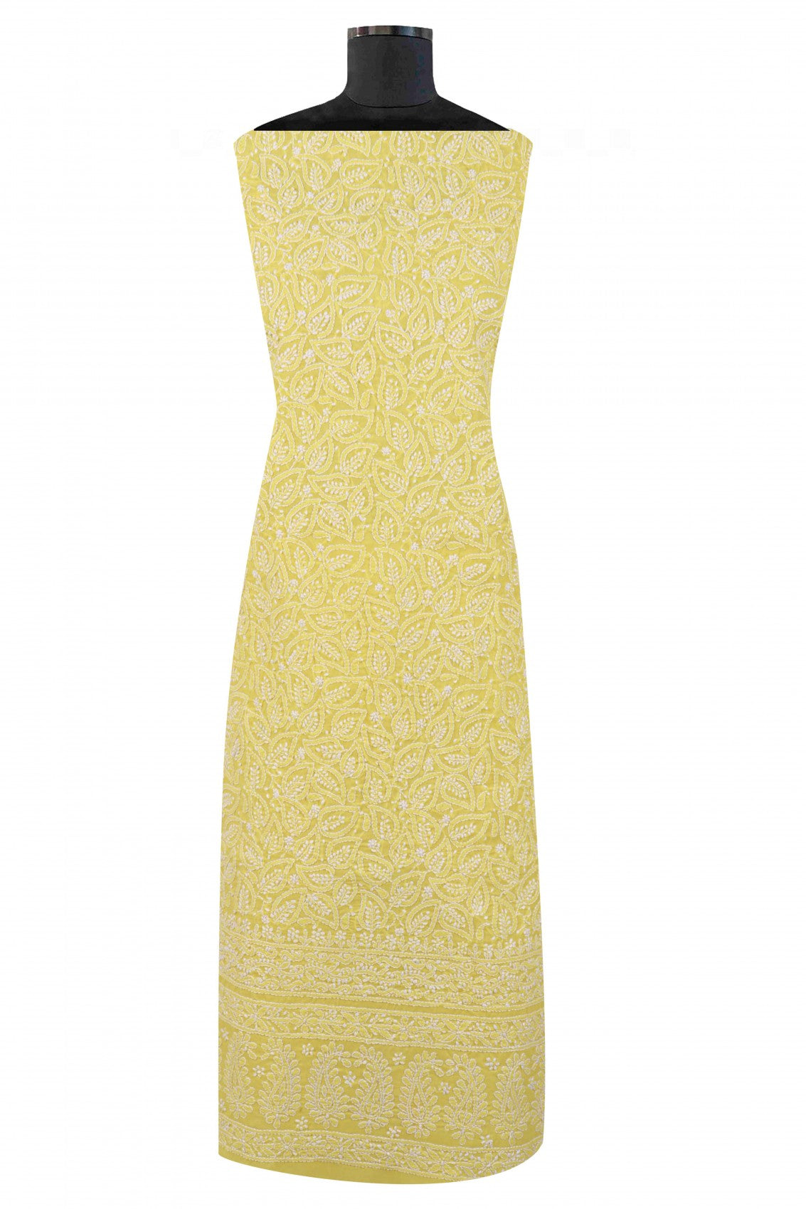 Ada Hand Embroidered Yellow Cotton Lucknowi Chikankari Unstitched Suit Piece 01A137314