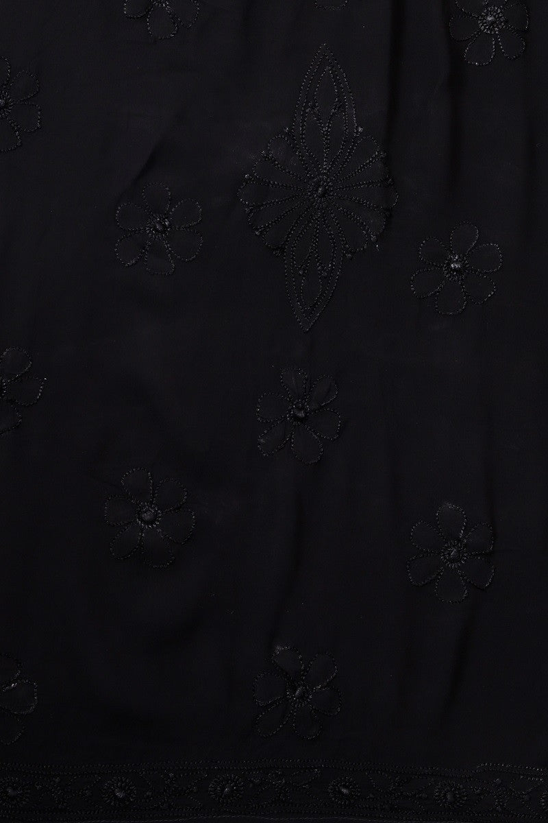 Ada Hand Embroidered Black Georgette Lucknowi Chikankari Semi-Stitched Anarkali Kurta Piece A567426