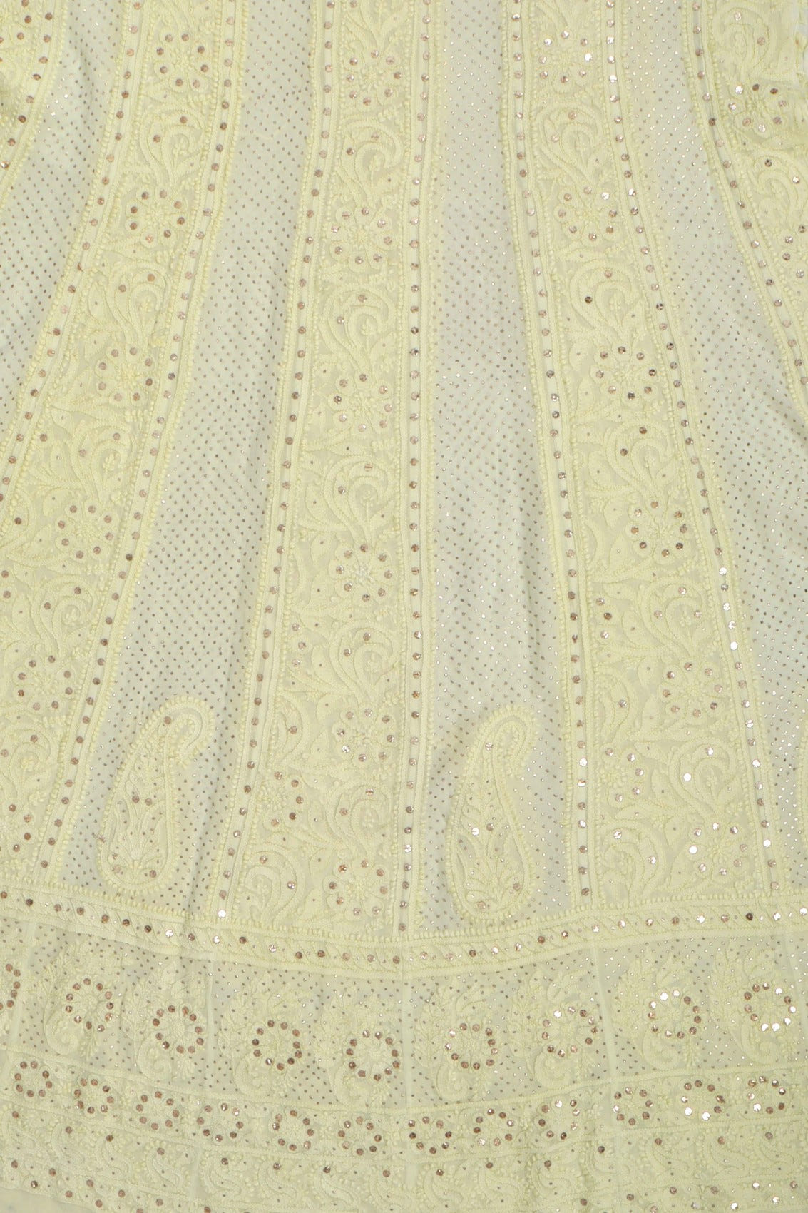 Ada Hand Embroidered Lemon Georgette Lucknowi Chikankari Semi-Stitched Anarkali Kurta Dupatta Set With Muqaish Work 01A132754