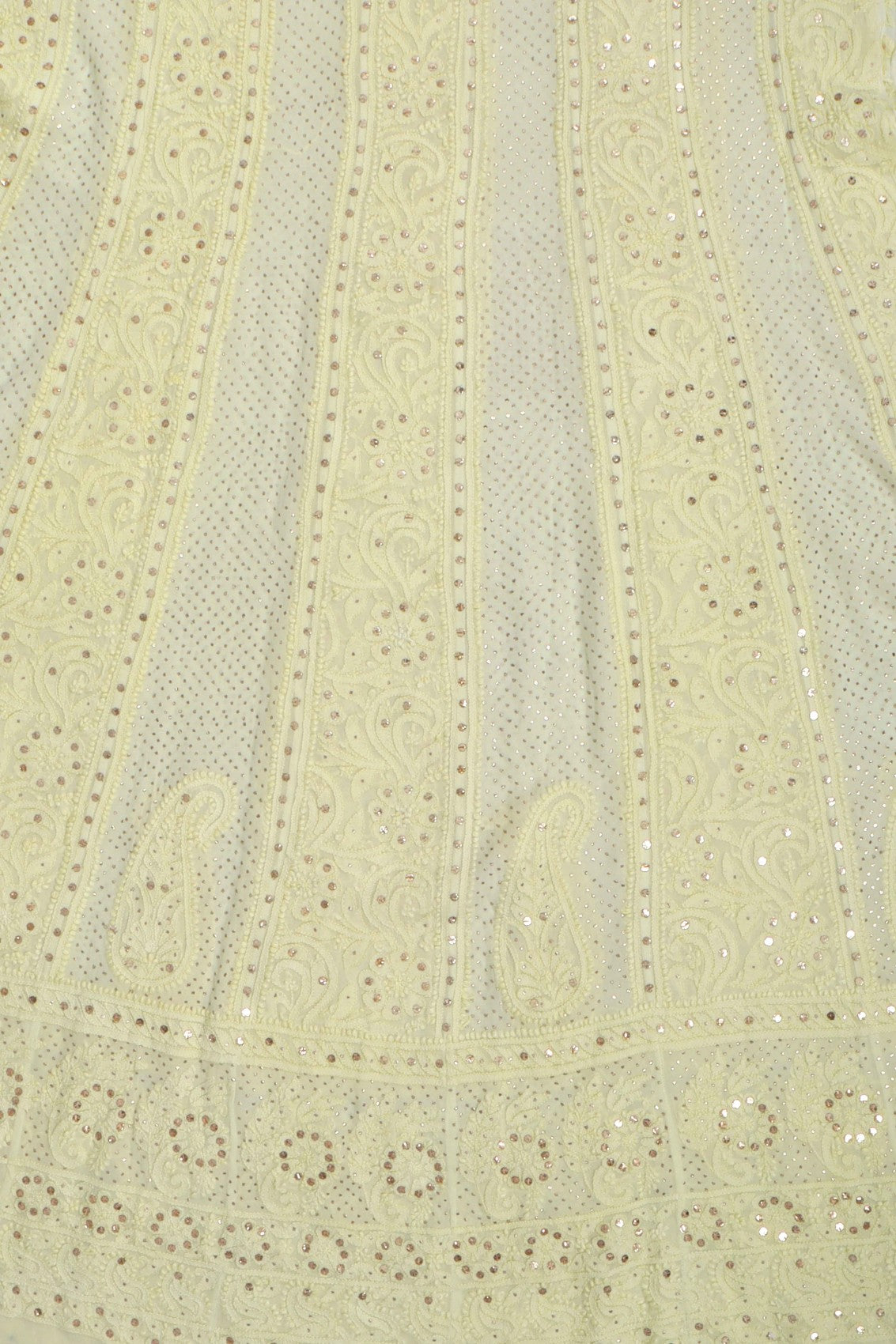 Ada Hand Embroidered Lemon Georgette Lucknowi Chikankari Semi-Stitched Anarkali Kurta Dupatta Set With Muqaish Work 01A132754