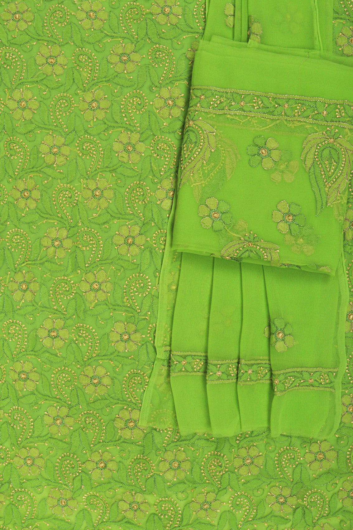 Ada Hand Embroidered Grass Green Georgette Lucknowi Chikankari Unstitched Suit Piece 01A126470