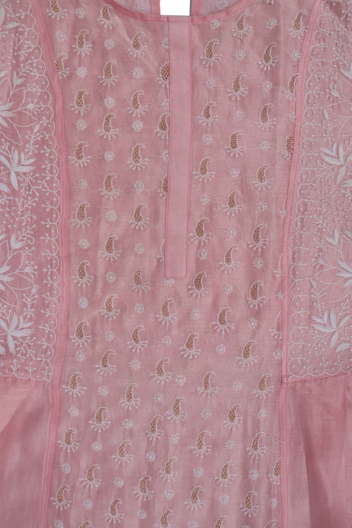 Ada Hand Embroidered Powder Pink Chanderi Lucknowi Chikankari Semi-Stitched Anarkali Kurta Dupatta Set With Zari Work 01A248288