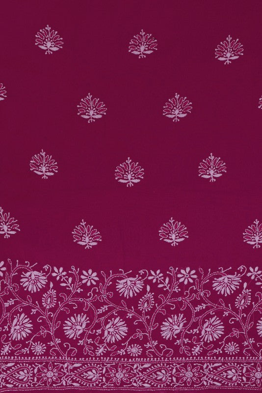 Ada Hand Embroidered Magenta Pure Georgette Lucknowi Chikan Unstitched Kurta Dupatta Set- A583323