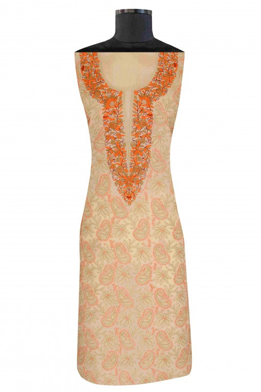 Ada Hand Embroidered Fawn Cotton Lucknowi Chikan Unstitched Suit Piece-A211166