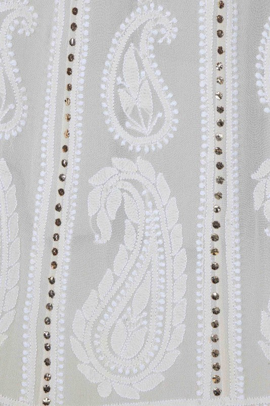 Ada Hand Embroidered Off White Pure Georgette Lucknowi Chikankari Lehenga Set with Muqaish Work A590681