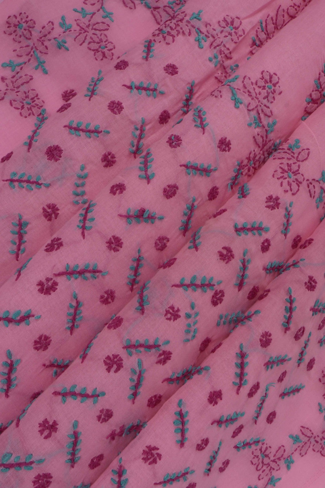 Ada Hand Embroidered Pink Cotton Lucknowi Chikankari Saree with Blouse A613993