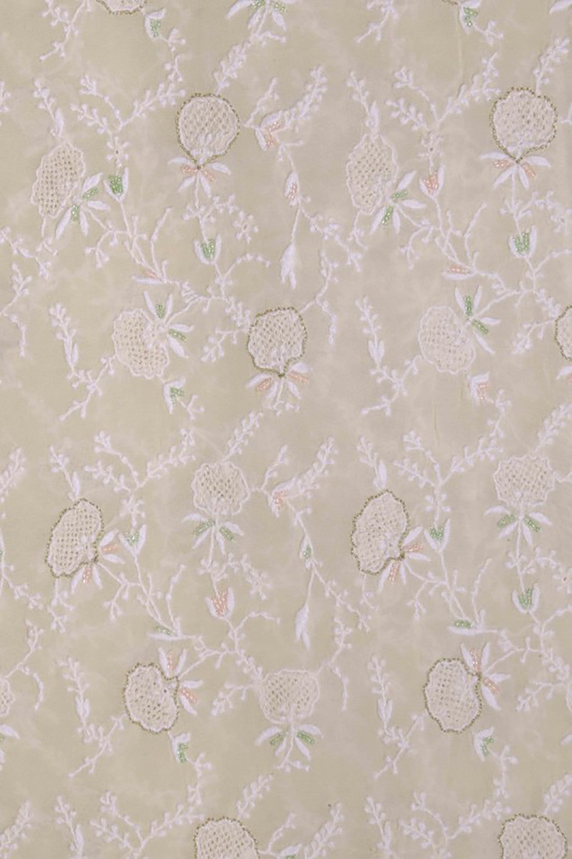 Ada Hand Embroidered White Pure Georgette Lucknowi Chikankari Dupatta With Pearl Work 01A100943