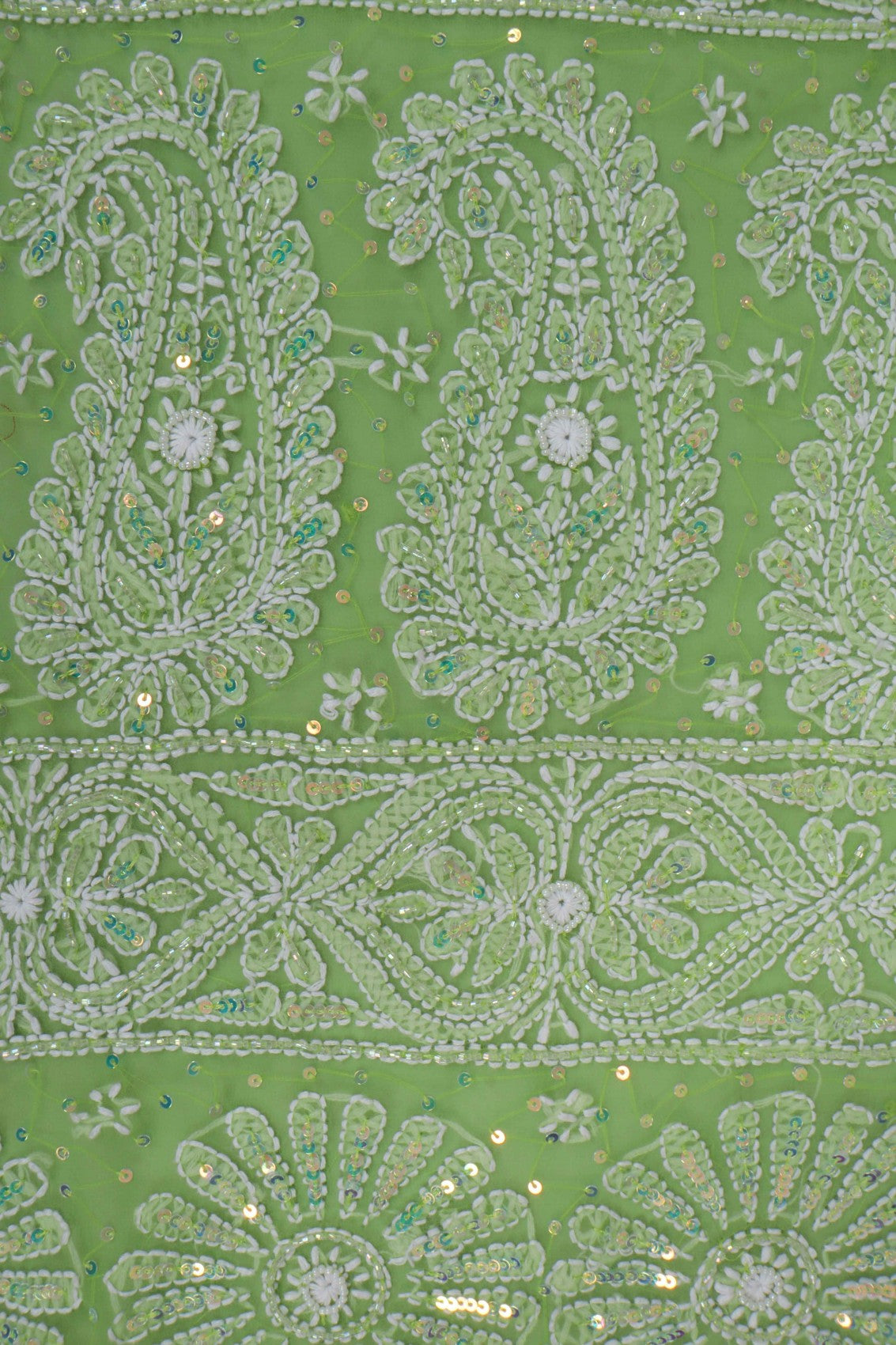 Ada Hand Embroidered Pear Green Georgette Lucknowi Chikankari Saree/Blouse with Cutdana Work 01A131034