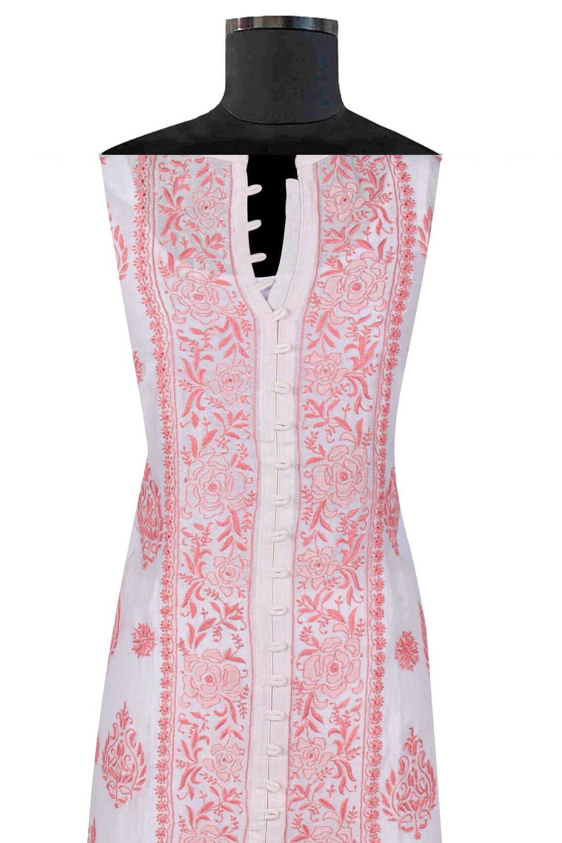 Ada Hand Embroidered Cream Chanderi Lucknowi Chikankari Semi-stitched Kurta Dupatta Set A497295