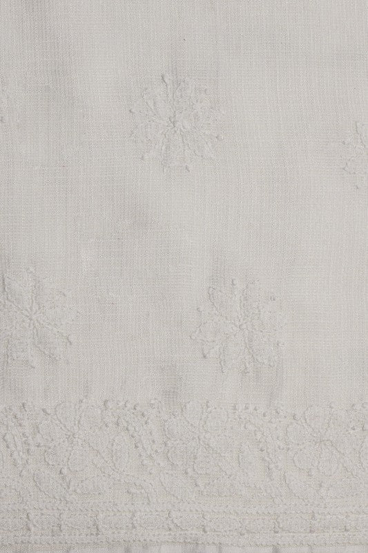 Ada Hand Embroidered White Kota Lucknowi Chikan Unstitched Kurta Piece- A623132