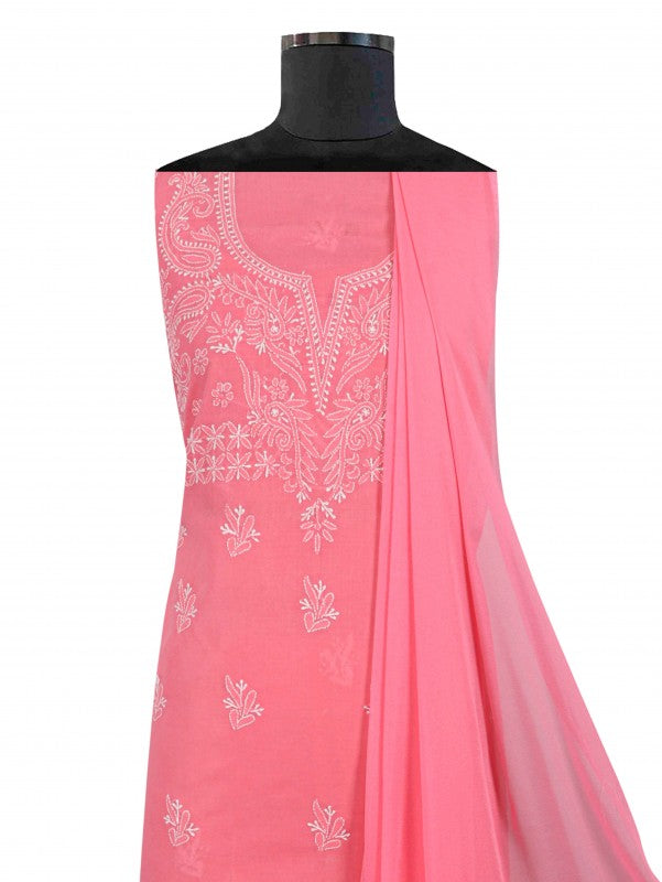 Ada Hand Embroidered Hot Pink Cotton Lucknowi Chikan Unstitched Suit Piece A266773