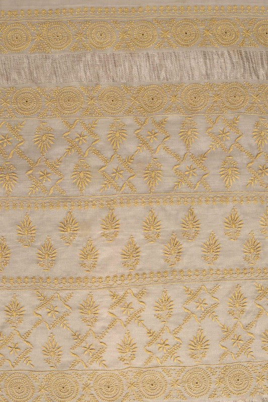 Ada Hand Embroidered Grey Tissue Lucknowi Chikankari Saree With Blouse A615162