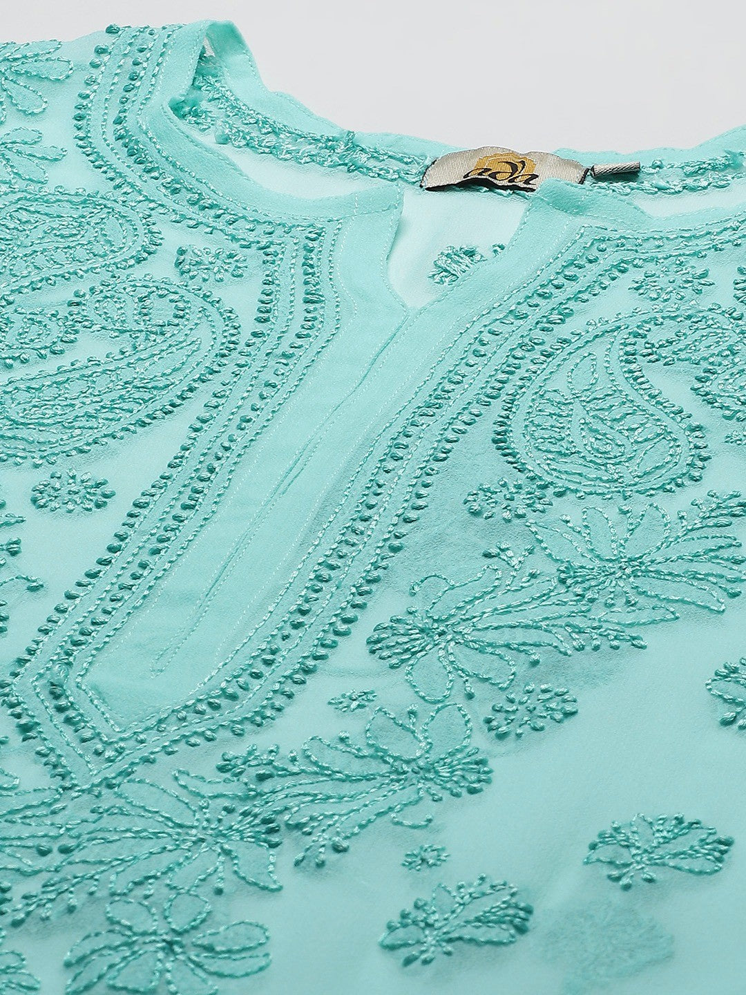 Ada Hand Embroidered Sea Green Georgette Lucknowi Chikankari Kurta Set With Slip A811219