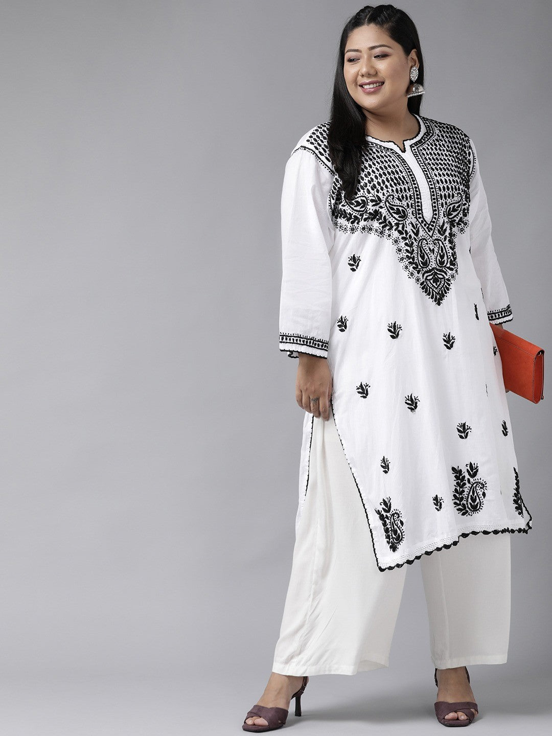 Ada Hand Embroidered White Cotton Lucknowi Chikankari Kurta A100592