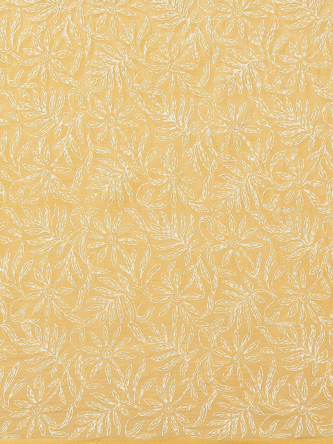 Ada Hand Embroidered Mustard Kota Lucknow Chikan Saree With Blouse- A311226