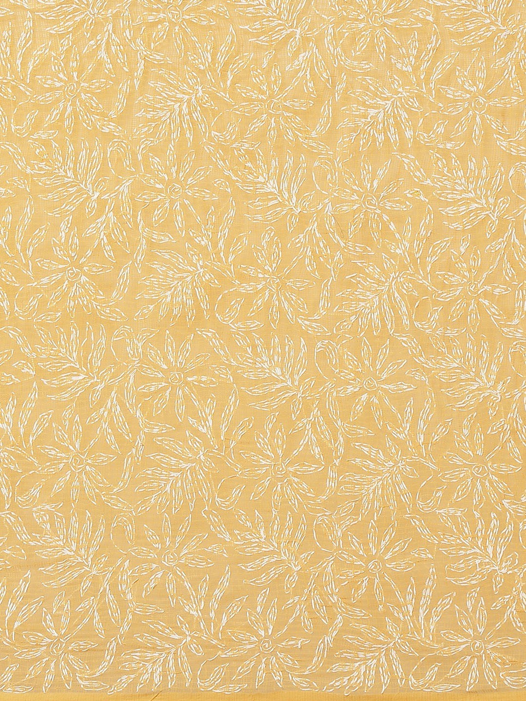Ada Hand Embroidered Mustard Kota Lucknow Chikan Saree With Blouse- A311226