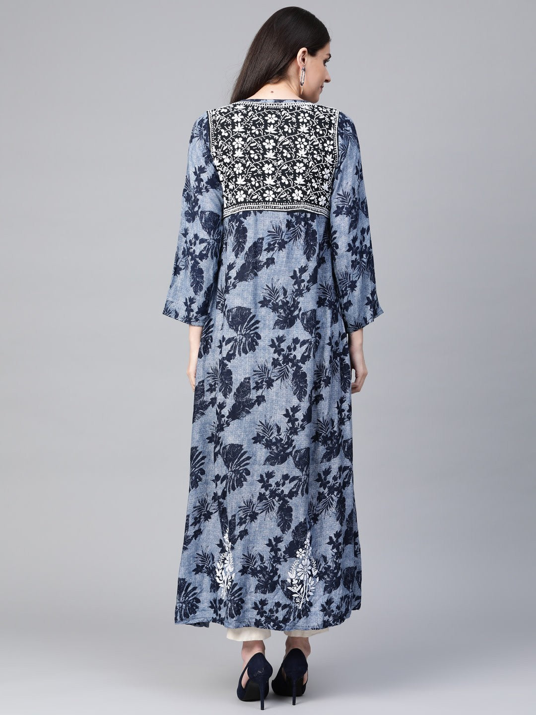 Ada Hand Embroidered Blue Cotton Lucknowi Chikankari Straight  Kurta A100460