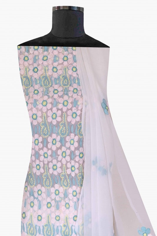 Ada Hand Embroidered White Georgette Lucknowi Chikan Unstitched Suit Piece A566831