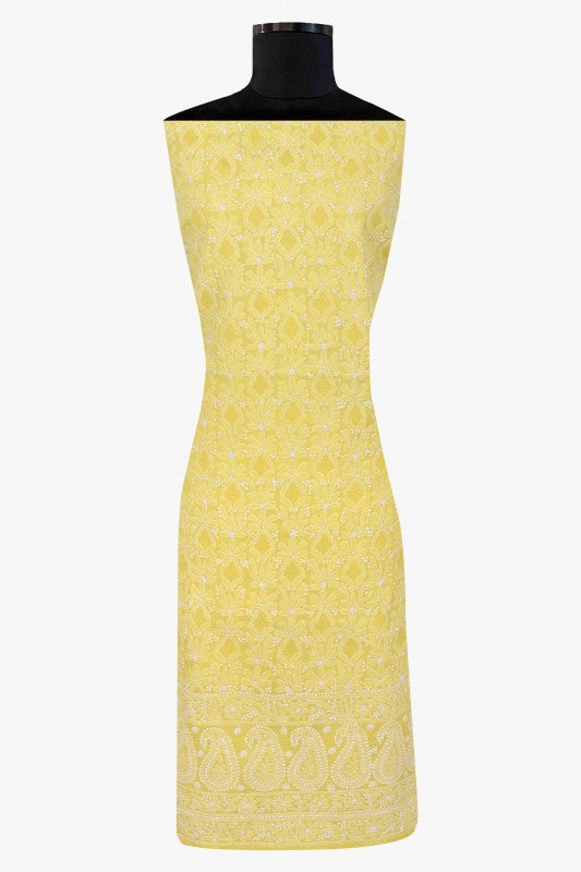 Ada Hand Embroidered Bright Yellow Cotton Lucknowi Chikankari Unstitched Suit Piece 01A39174