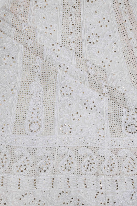 Ada Hand Embroidered White Viscose Georgette Semi-stitched Anarkali Kurta Dupatta With Muqaish Work- A621530